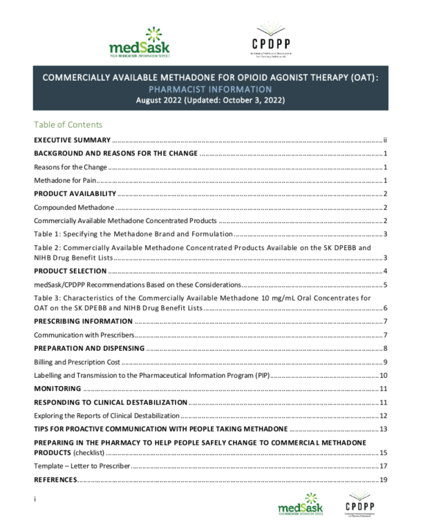 Commercial Methadone document for pharmacists